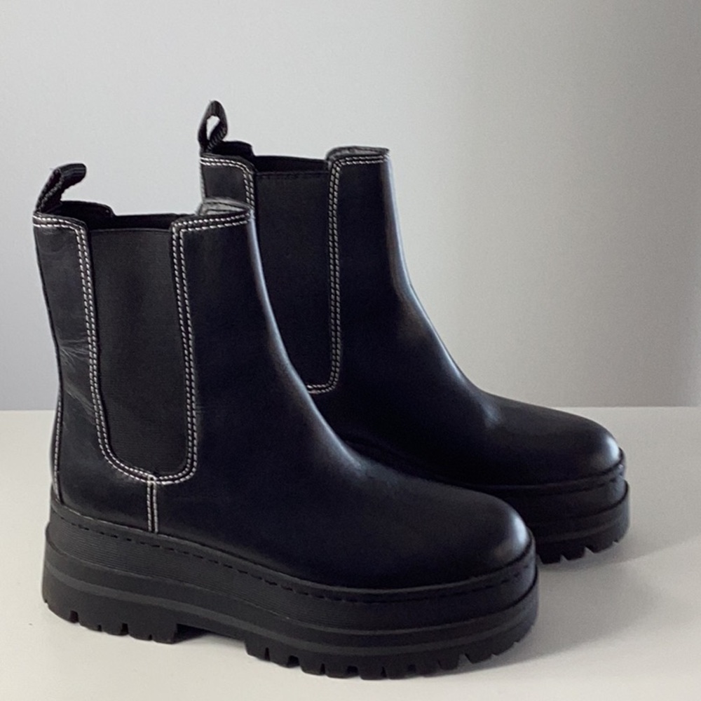 Women’s Marc Fisher black, leather wedge heel boot